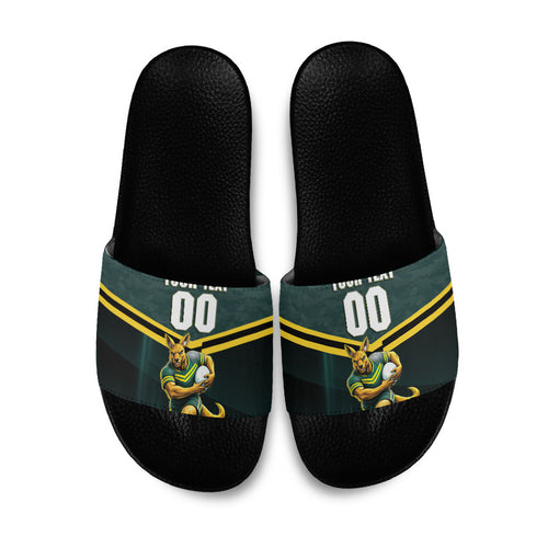 Personalised Kangaroos Rugby Slide Sandals Australia Rugby Mascot Green Gold Sport