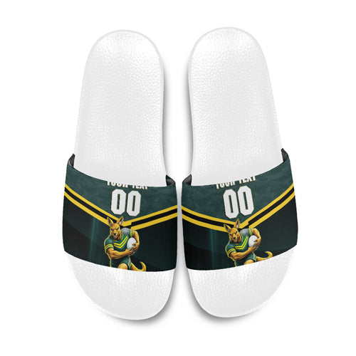 Personalised Kangaroos Rugby Slide Sandals Australia Rugby Mascot Green Gold Sport