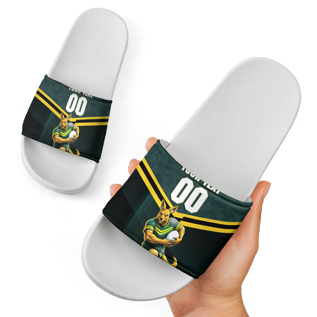 Personalised Kangaroos Rugby Slide Sandals Australia Rugby Mascot Green Gold Sport