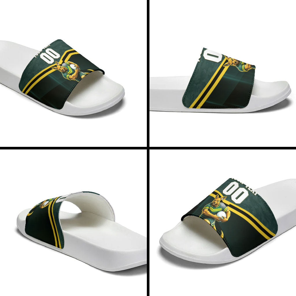 Personalised Kangaroos Rugby Slide Sandals Australia Rugby Mascot Green Gold Sport
