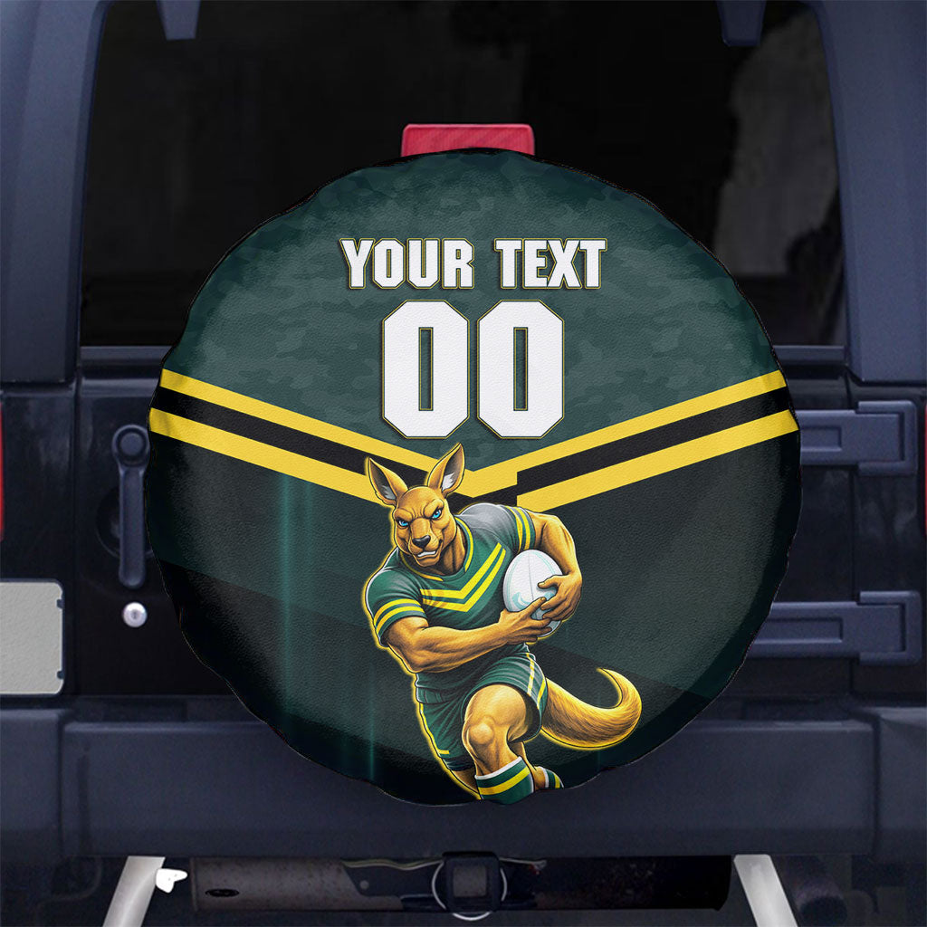 Personalised Kangaroos Rugby Spare Tire Cover Australia Rugby Mascot Green Gold Sport
