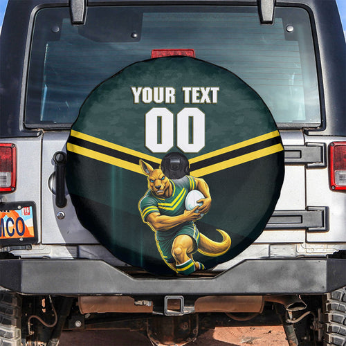 Personalised Kangaroos Rugby Spare Tire Cover Australia Rugby Mascot Green Gold Sport