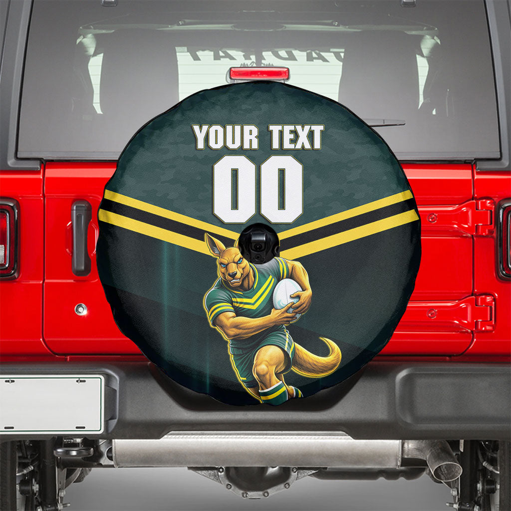 Personalised Kangaroos Rugby Spare Tire Cover Australia Rugby Mascot Green Gold Sport