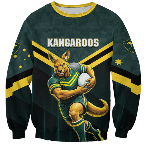 Personalised Kangaroos Rugby Sweatshirt Australia Rugby Mascot Green Gold Sport
