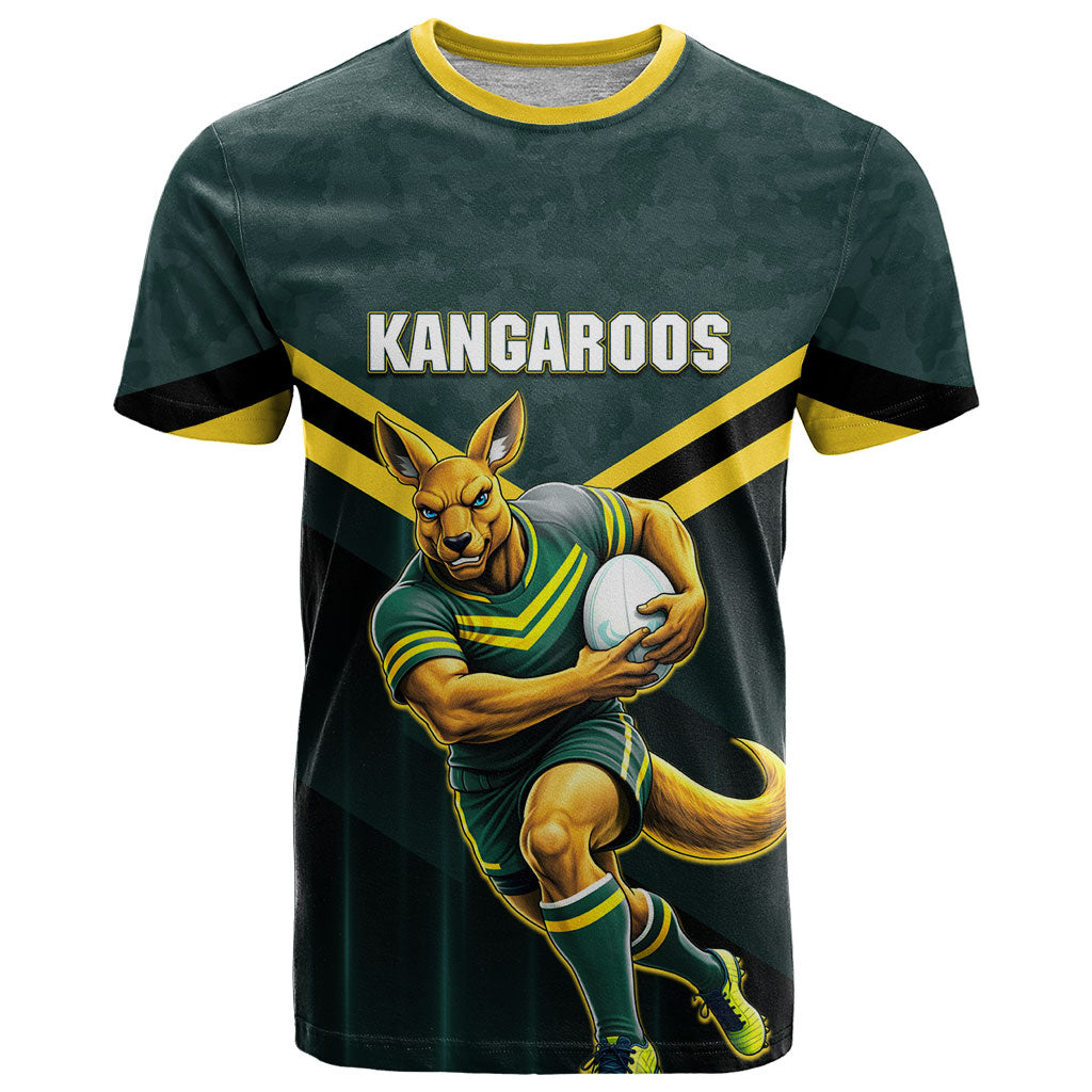 Personalised Kangaroos Rugby T Shirt Australia Rugby Mascot Green Gold Sport