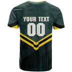 Personalised Kangaroos Rugby T Shirt Australia Rugby Mascot Green Gold Sport
