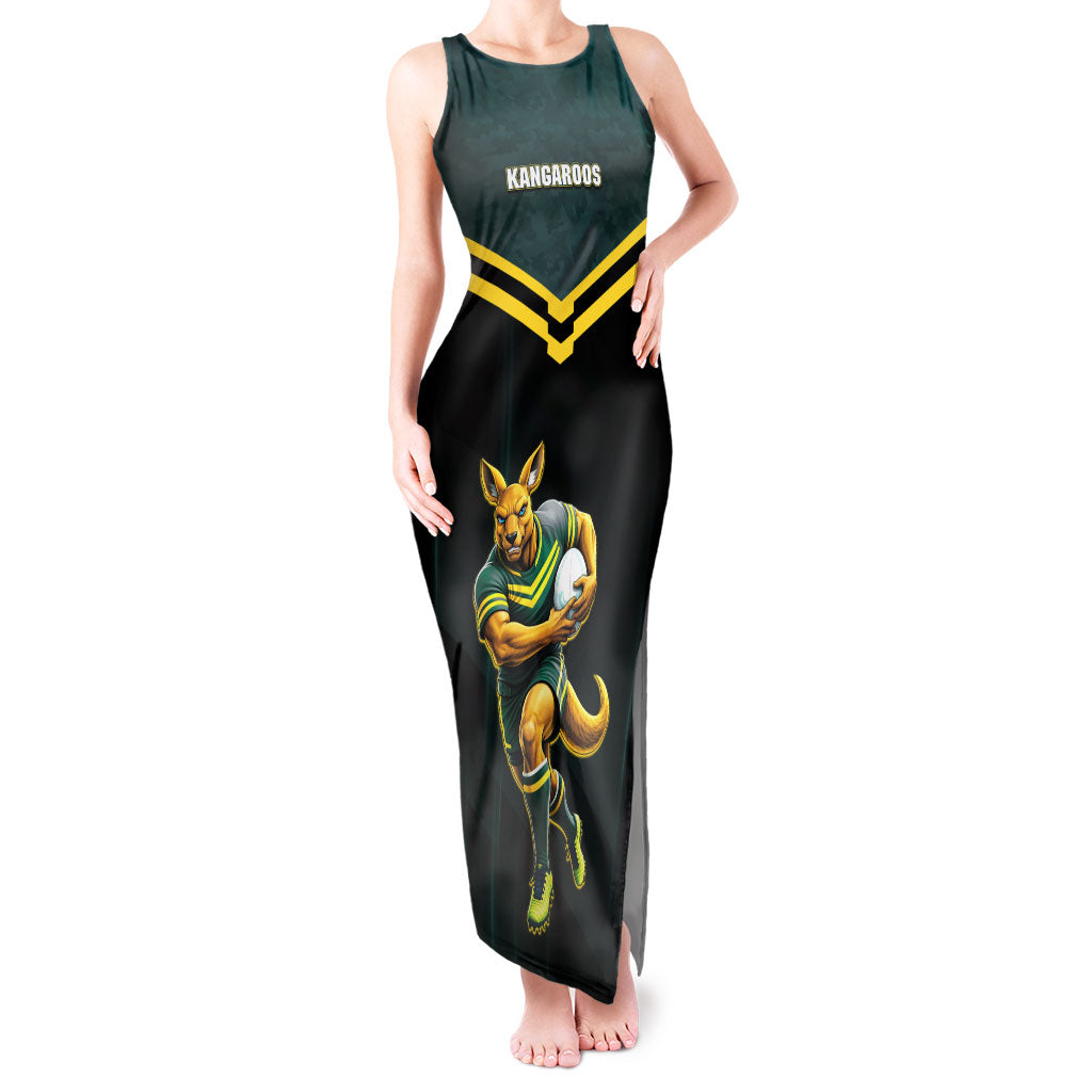 Personalised Kangaroos Rugby Tank Maxi Dress Australia Rugby Mascot Green Gold Sport