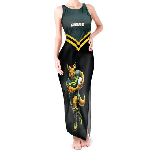 Personalised Kangaroos Rugby Tank Maxi Dress Australia Rugby Mascot Green Gold Sport