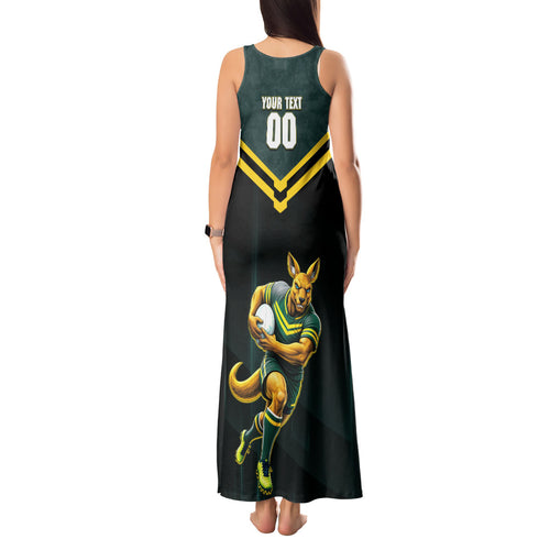 Personalised Kangaroos Rugby Tank Maxi Dress Australia Rugby Mascot Green Gold Sport