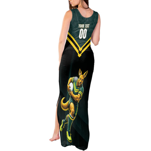 Personalised Kangaroos Rugby Tank Maxi Dress Australia Rugby Mascot Green Gold Sport