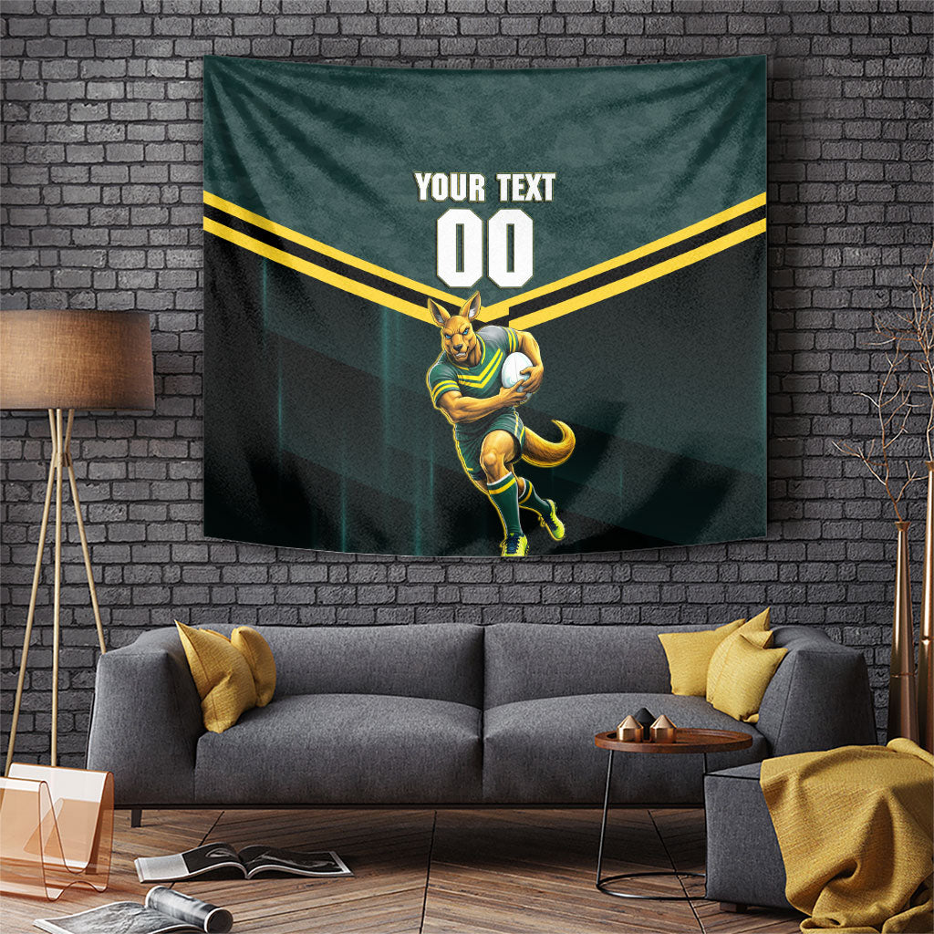 Personalised Kangaroos Rugby Tapestry Australia Rugby Mascot Green Gold Sport