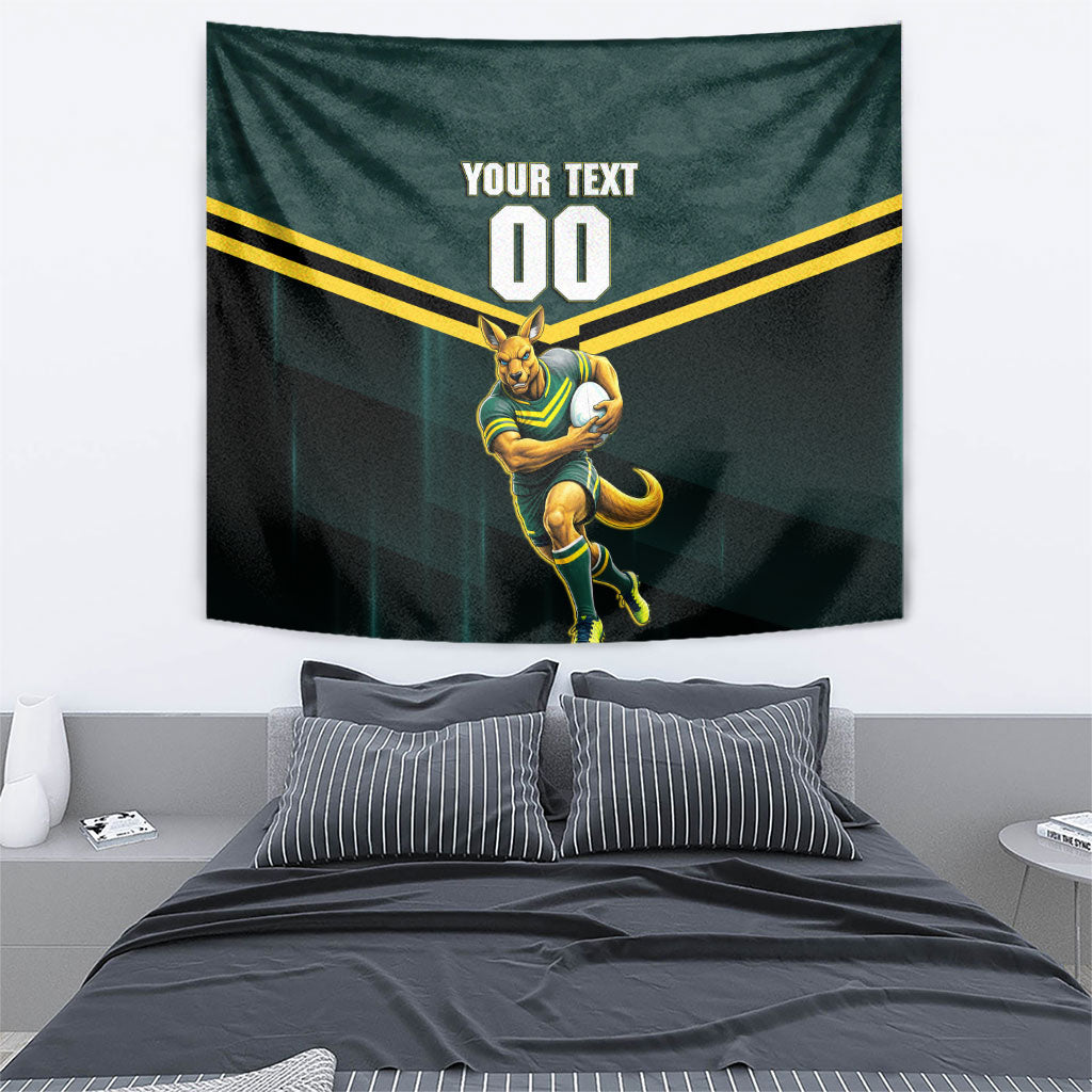 Personalised Kangaroos Rugby Tapestry Australia Rugby Mascot Green Gold Sport