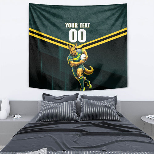 Personalised Kangaroos Rugby Tapestry Australia Rugby Mascot Green Gold Sport