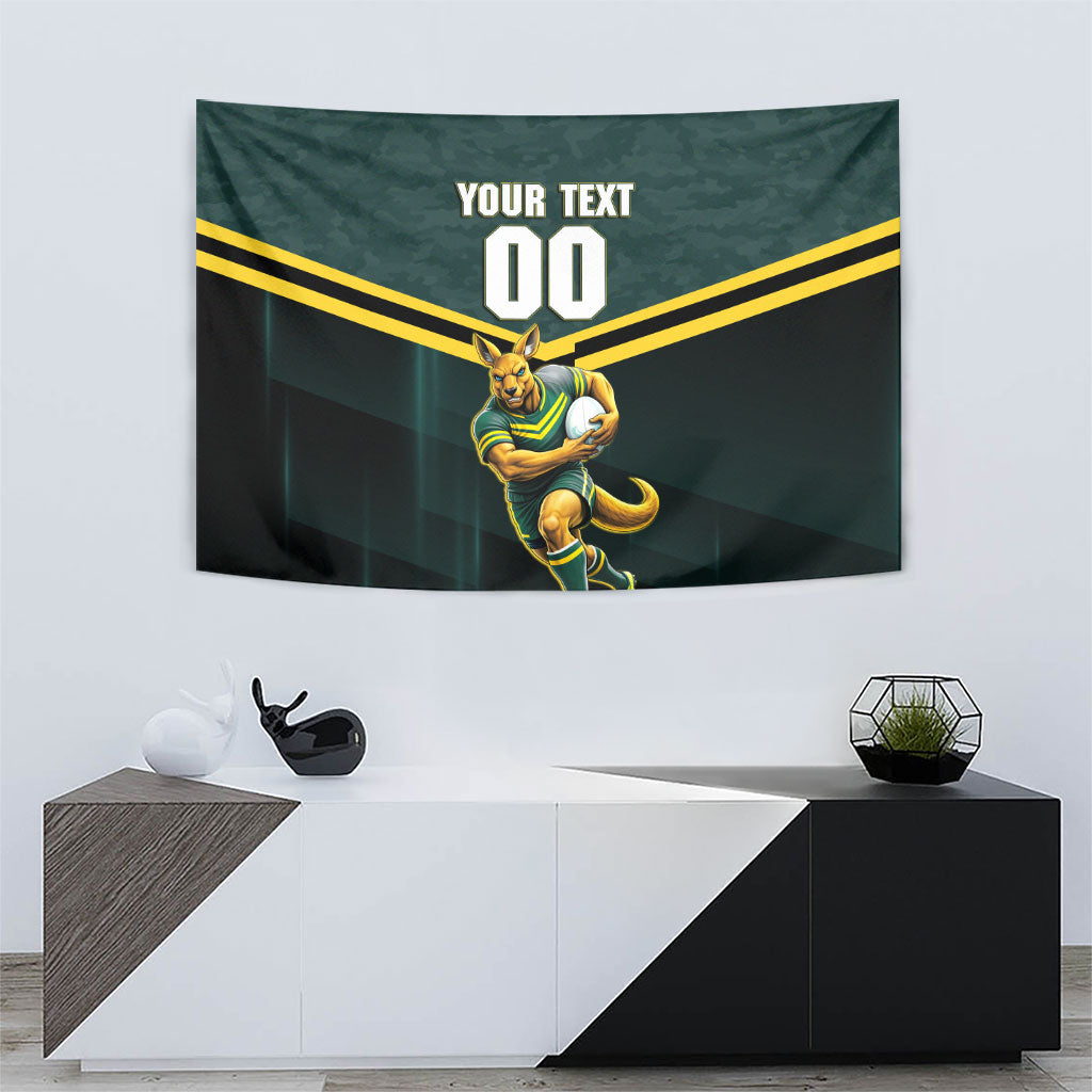 Personalised Kangaroos Rugby Tapestry Australia Rugby Mascot Green Gold Sport