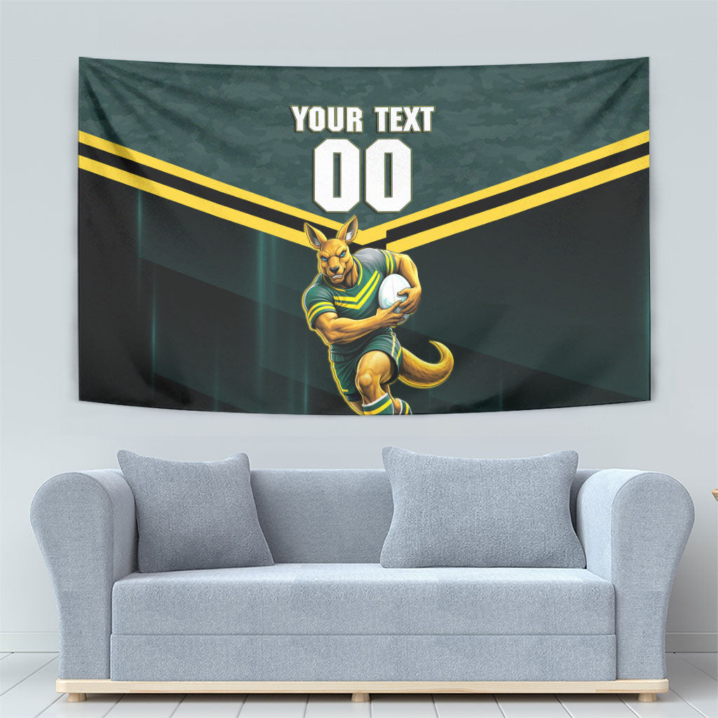 Personalised Kangaroos Rugby Tapestry Australia Rugby Mascot Green Gold Sport