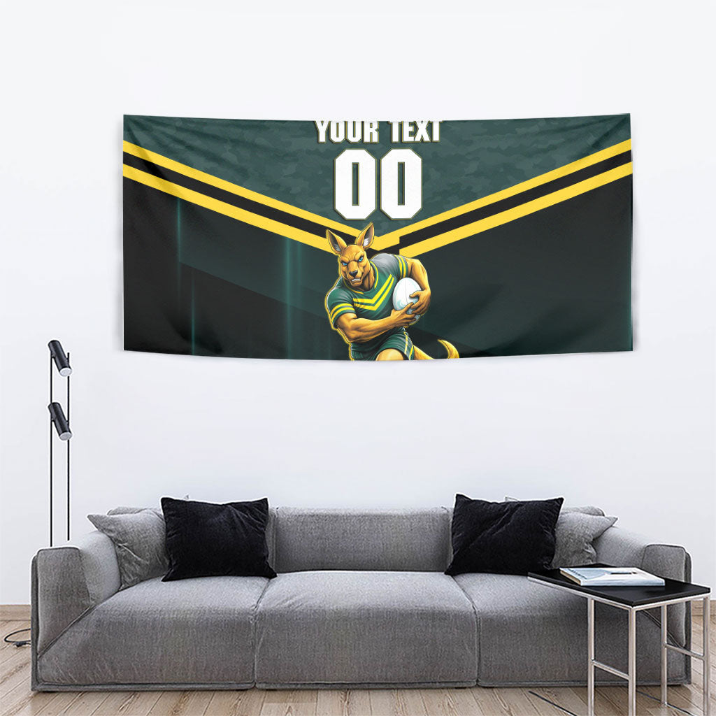 Personalised Kangaroos Rugby Tapestry Australia Rugby Mascot Green Gold Sport