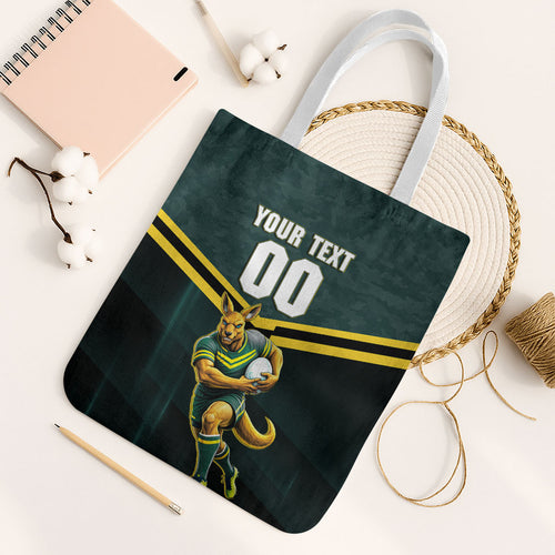Personalised Kangaroos Rugby Tote Bag Australia Rugby Mascot Green Gold Sport