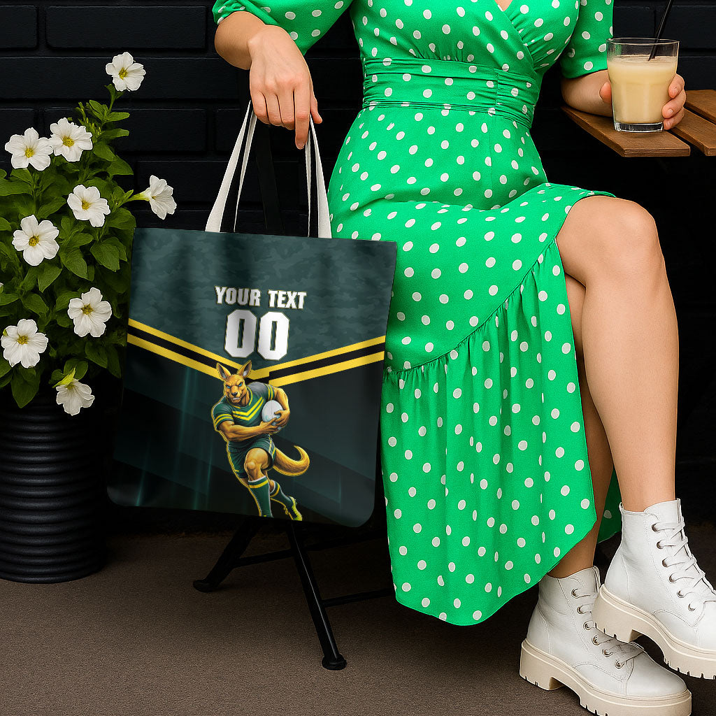 Personalised Kangaroos Rugby Tote Bag Australia Rugby Mascot Green Gold Sport