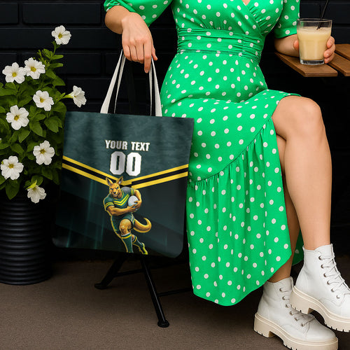 Personalised Kangaroos Rugby Tote Bag Australia Rugby Mascot Green Gold Sport