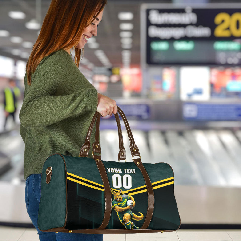 Personalised Kangaroos Rugby Travel Bag Australia Rugby Mascot Green Gold Sport