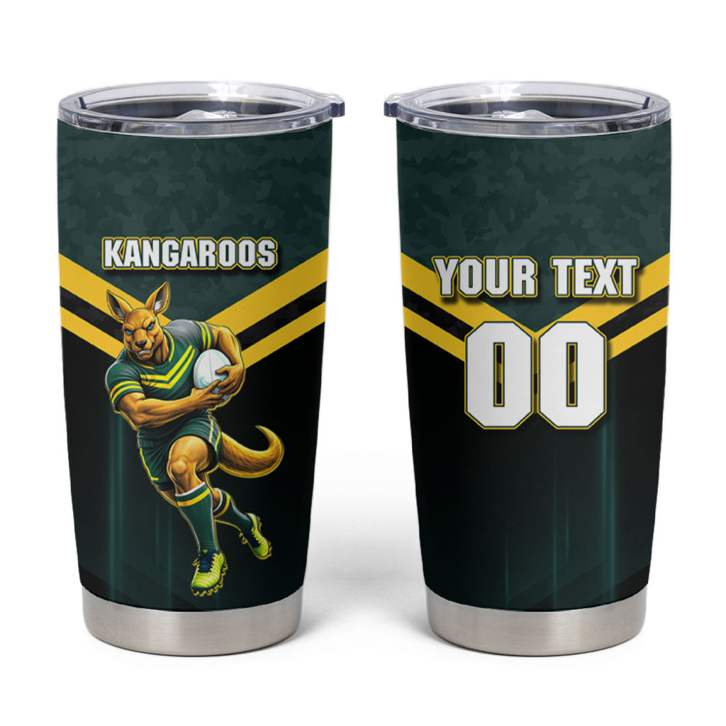 Personalised Kangaroos Rugby Tumbler Cup Australia Rugby Mascot Green Gold Sport