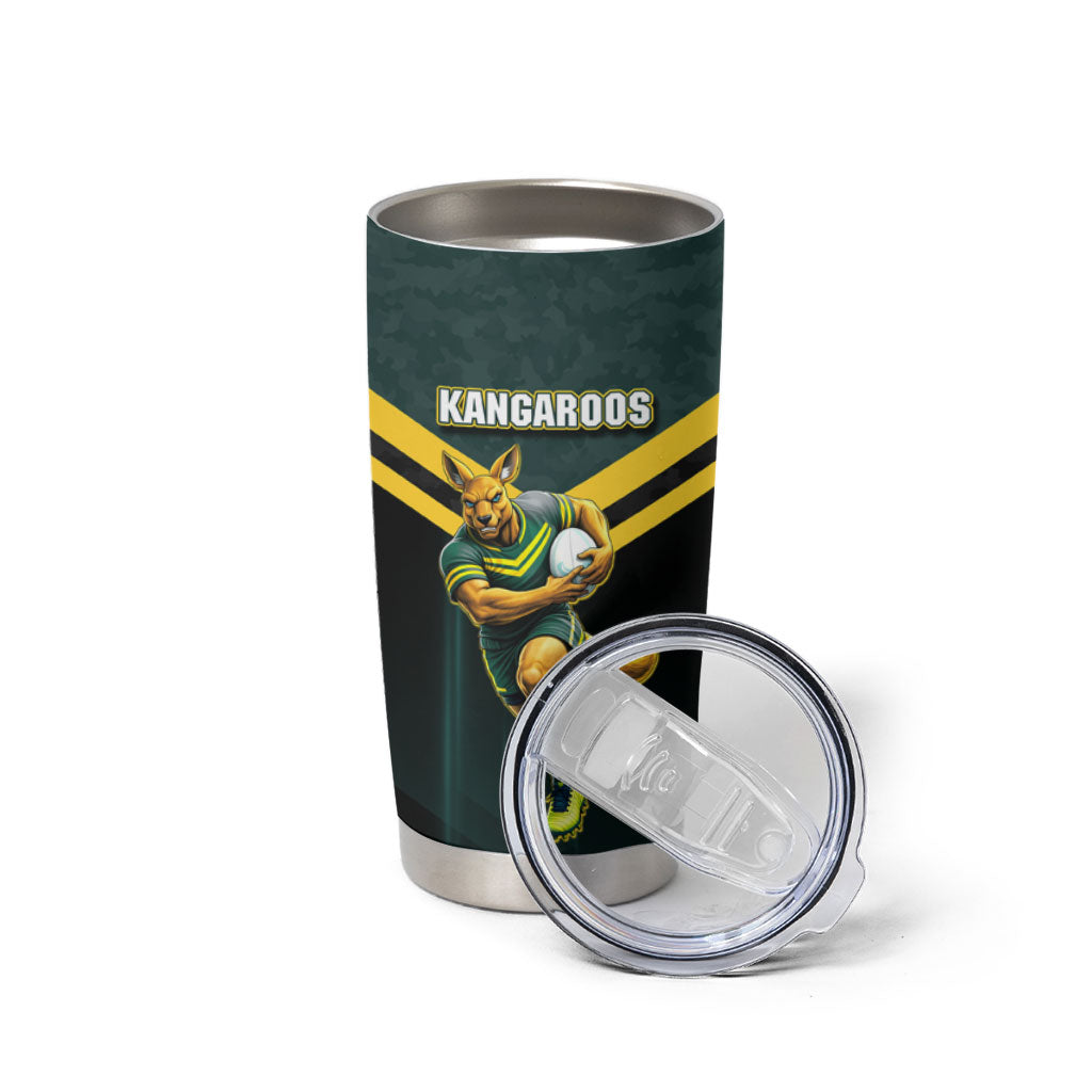 Personalised Kangaroos Rugby Tumbler Cup Australia Rugby Mascot Green Gold Sport