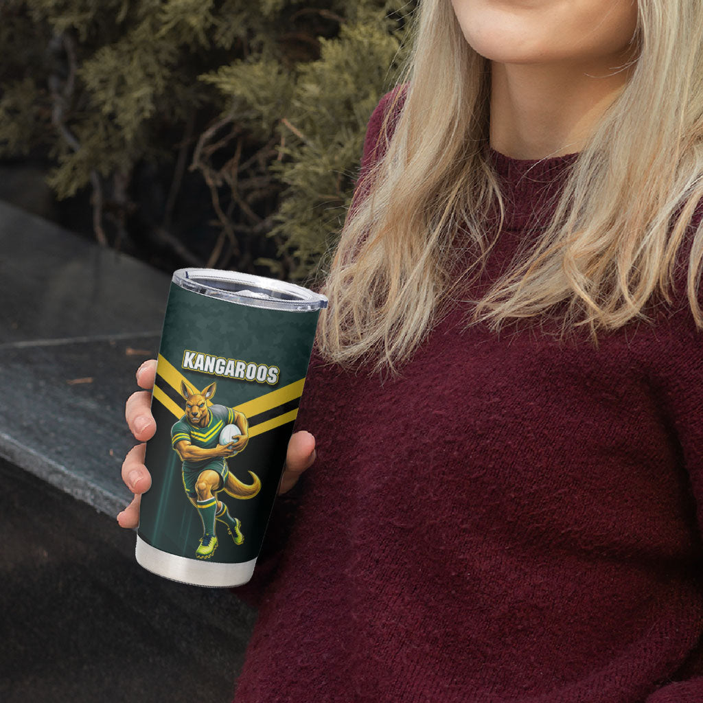 Personalised Kangaroos Rugby Tumbler Cup Australia Rugby Mascot Green Gold Sport