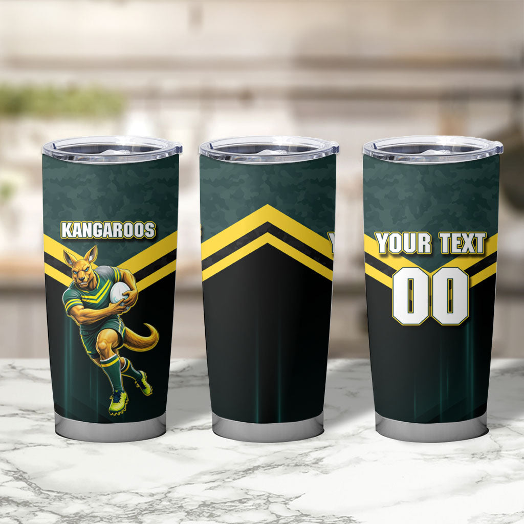 Personalised Kangaroos Rugby Tumbler Cup Australia Rugby Mascot Green Gold Sport