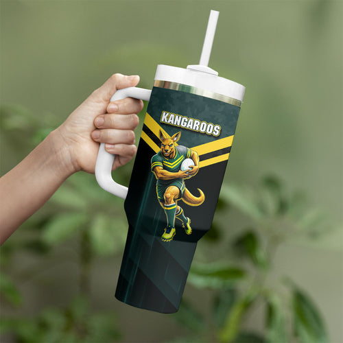 Personalised Kangaroos Rugby Tumbler With Handle Australia Rugby Mascot Green Gold Sport