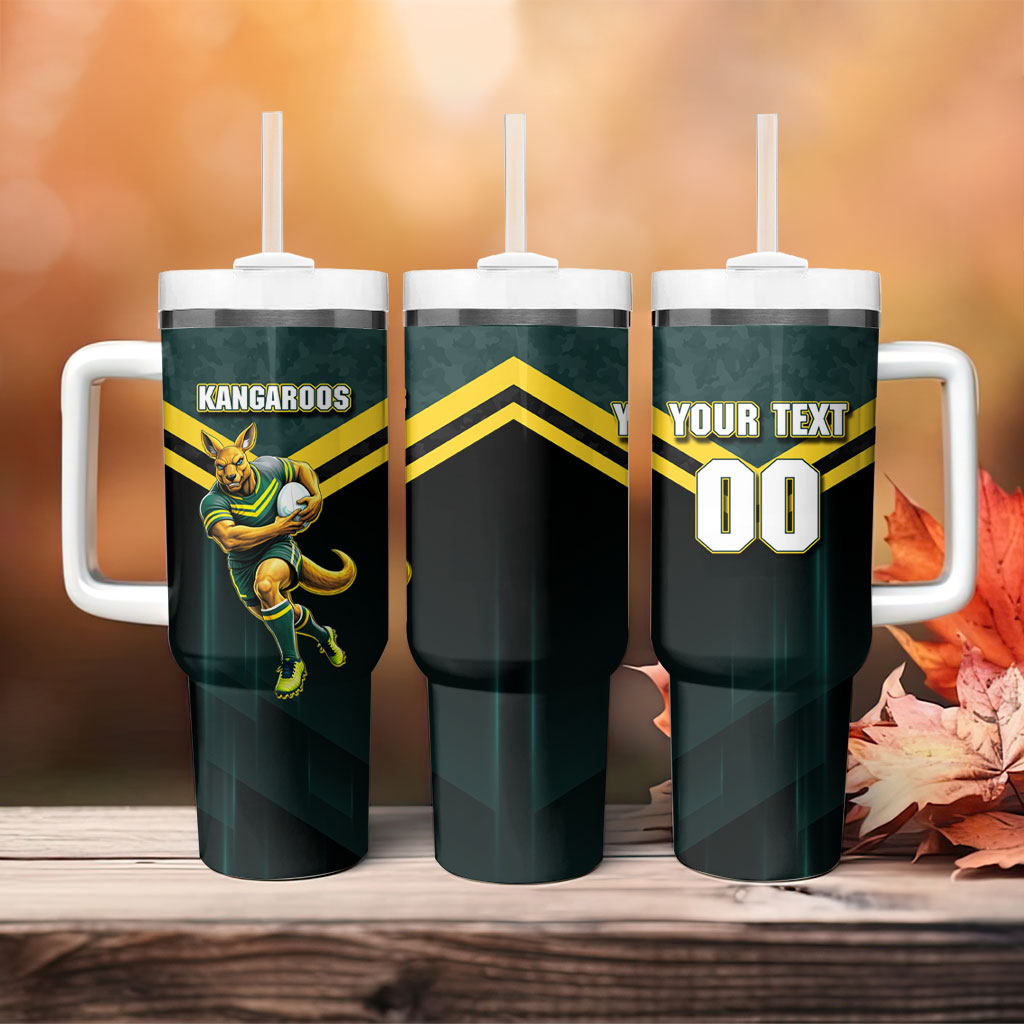 Personalised Kangaroos Rugby Tumbler With Handle Australia Rugby Mascot Green Gold Sport