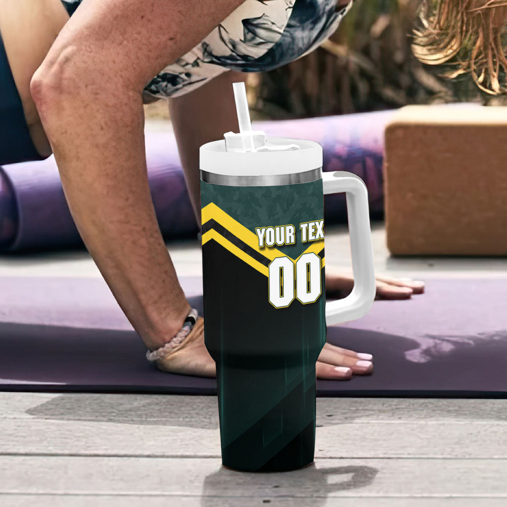 Personalised Kangaroos Rugby Tumbler With Handle Australia Rugby Mascot Green Gold Sport