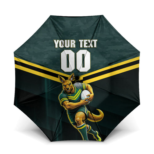 Personalised Kangaroos Rugby Umbrella Australia Rugby Mascot Green Gold Sport