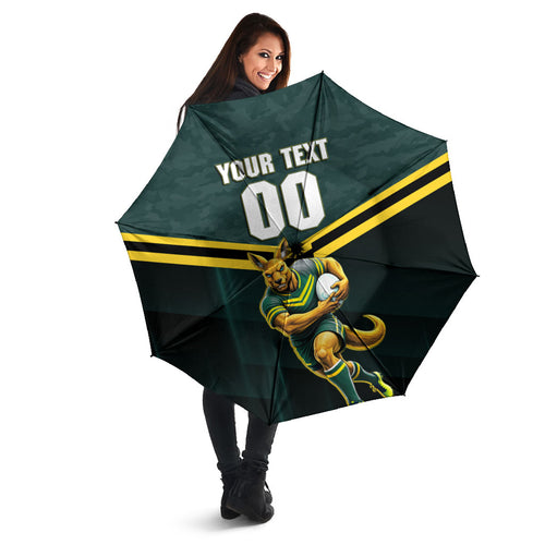 Personalised Kangaroos Rugby Umbrella Australia Rugby Mascot Green Gold Sport