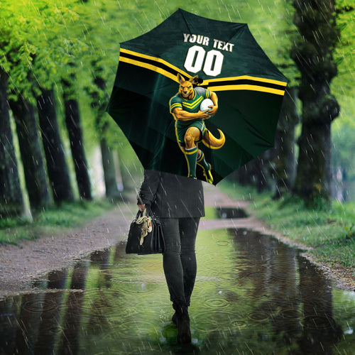 Personalised Kangaroos Rugby Umbrella Australia Rugby Mascot Green Gold Sport