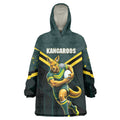 Personalised Kangaroos Rugby Wearable Blanket Hoodie Australia Rugby Mascot Green Gold Sport
