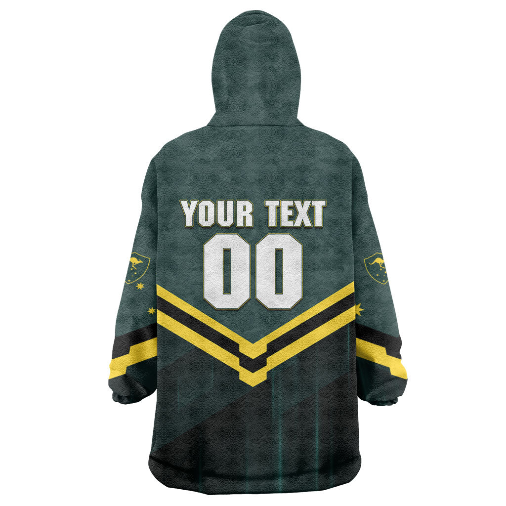 Personalised Kangaroos Rugby Wearable Blanket Hoodie Australia Rugby Mascot Green Gold Sport