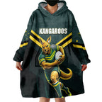 Personalised Kangaroos Rugby Wearable Blanket Hoodie Australia Rugby Mascot Green Gold Sport