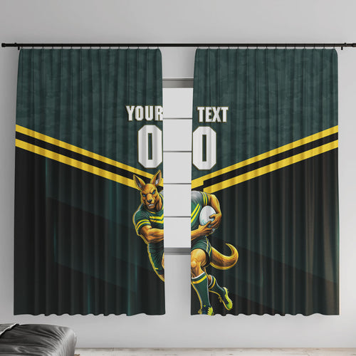Personalised Kangaroos Rugby Window Curtain Australia Rugby Mascot Green Gold Sport