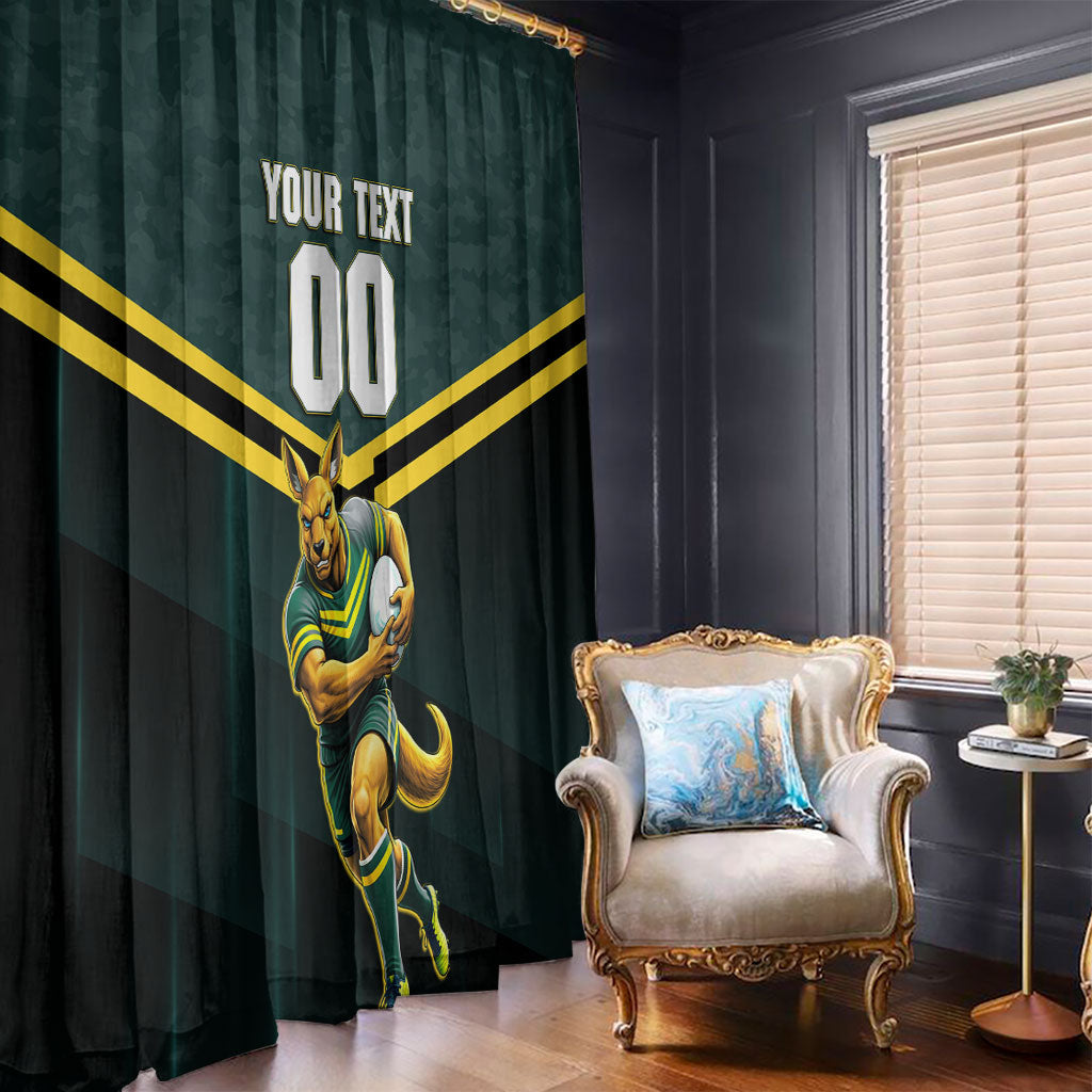 Personalised Kangaroos Rugby Window Curtain Australia Rugby Mascot Green Gold Sport