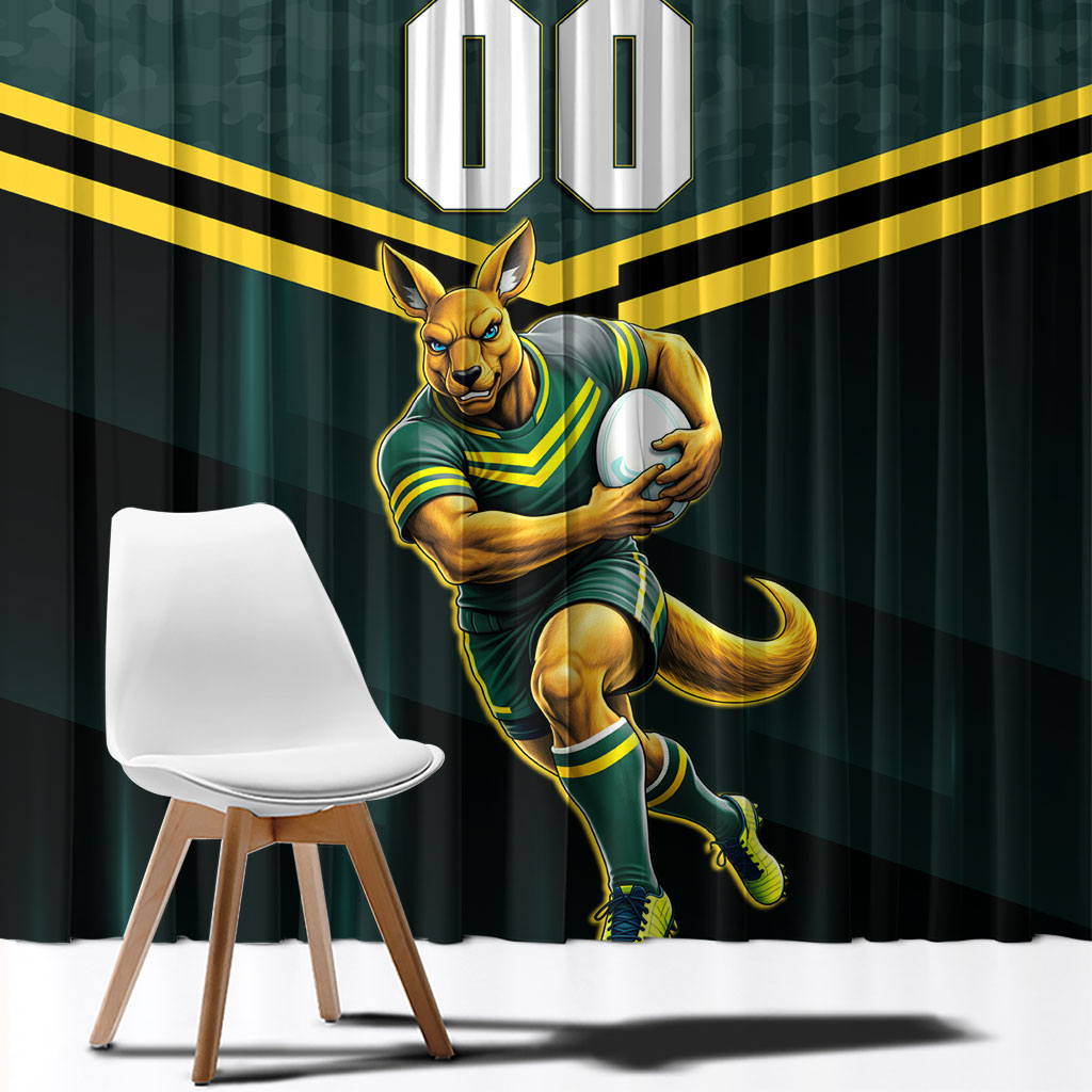 Personalised Kangaroos Rugby Window Curtain Australia Rugby Mascot Green Gold Sport