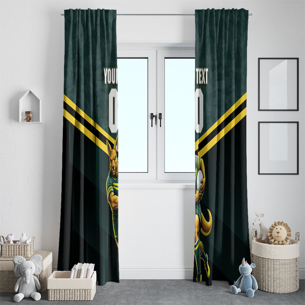 Personalised Kangaroos Rugby Window Curtain Australia Rugby Mascot Green Gold Sport