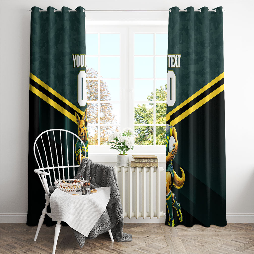 Personalised Kangaroos Rugby Window Curtain Australia Rugby Mascot Green Gold Sport