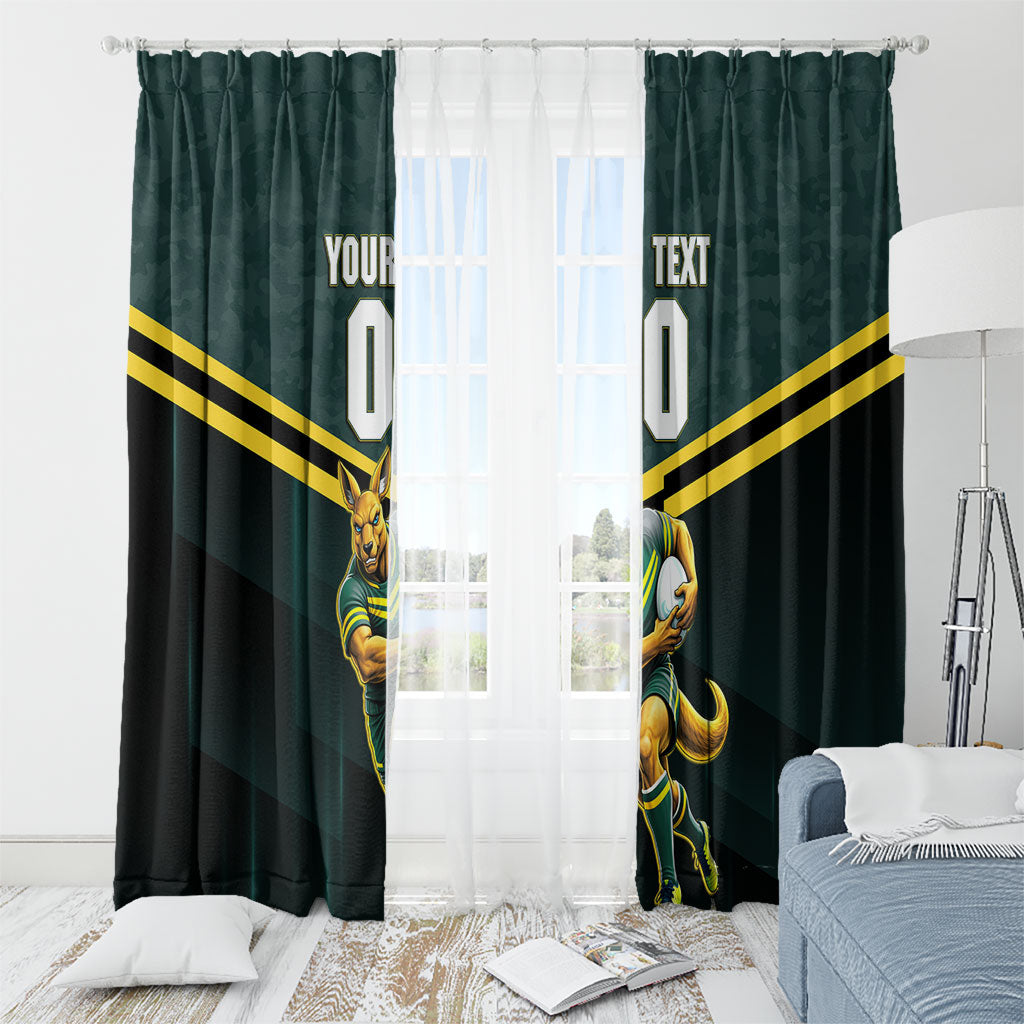 Personalised Kangaroos Rugby Window Curtain Australia Rugby Mascot Green Gold Sport