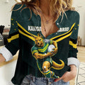 Personalised Kangaroos Rugby Women Casual Shirt Australia Rugby Mascot Green Gold Sport