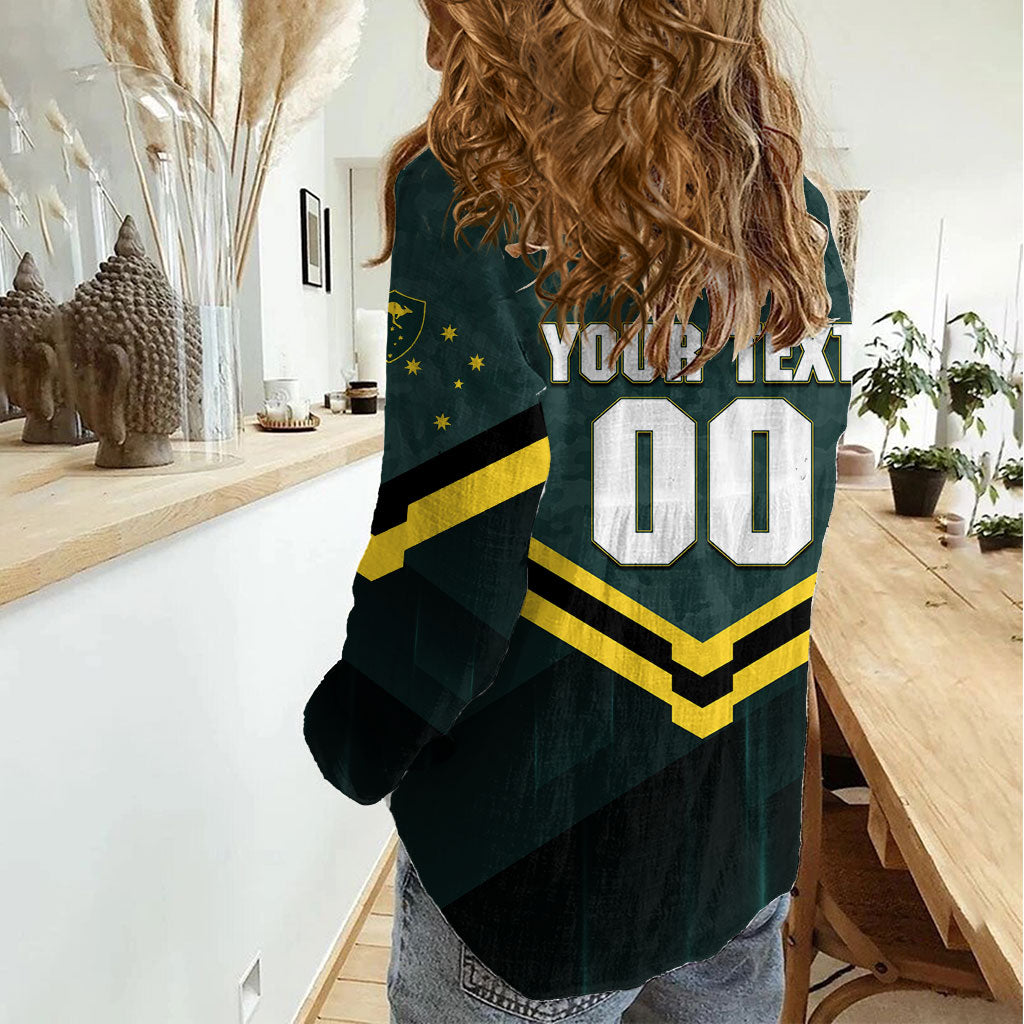 Personalised Kangaroos Rugby Women Casual Shirt Australia Rugby Mascot Green Gold Sport