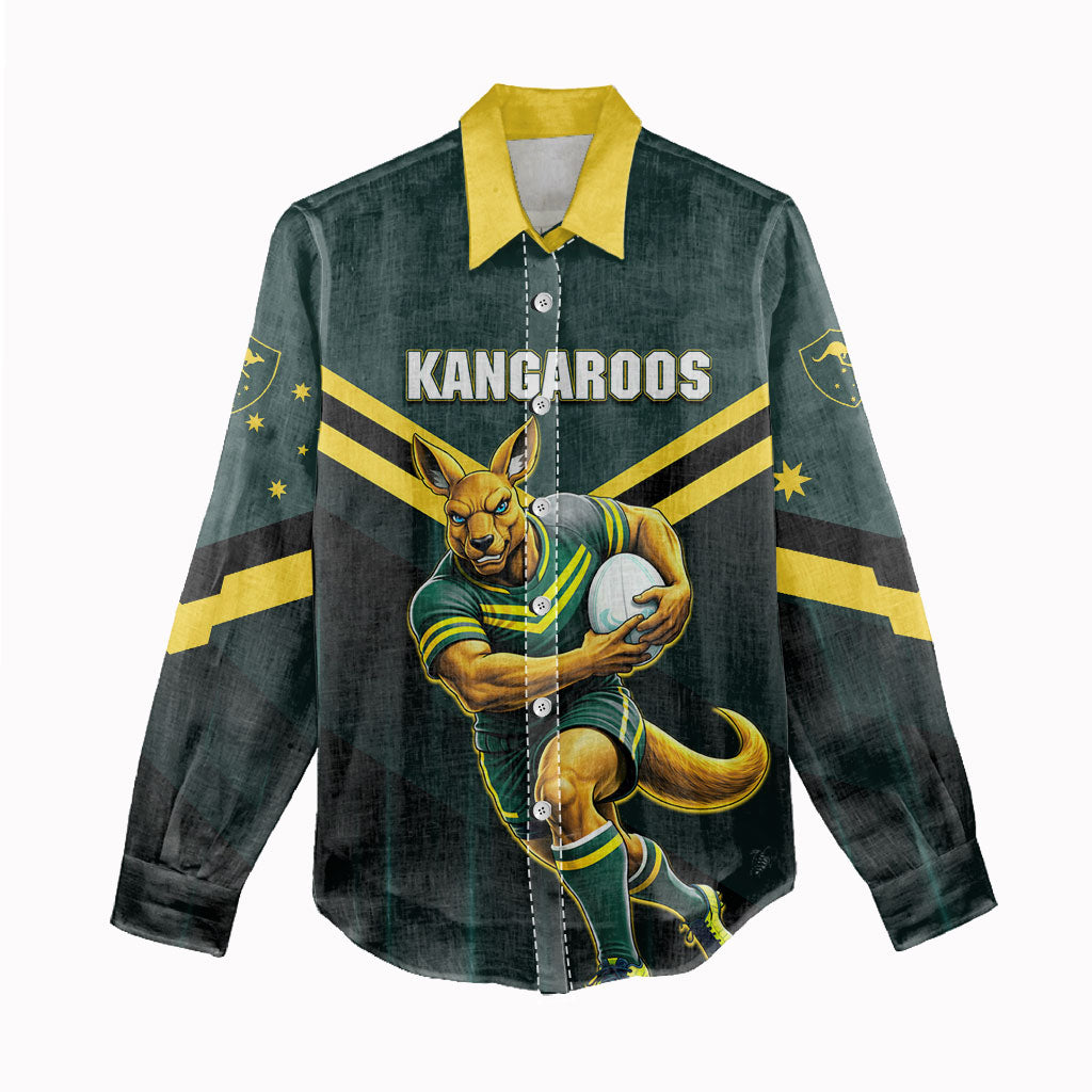 Personalised Kangaroos Rugby Women Casual Shirt Australia Rugby Mascot Green Gold Sport