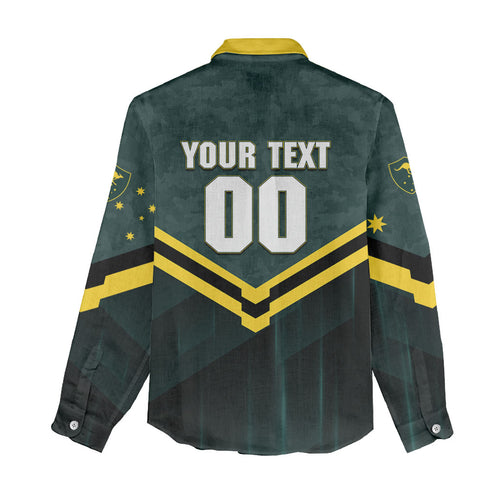 Personalised Kangaroos Rugby Women Casual Shirt Australia Rugby Mascot Green Gold Sport