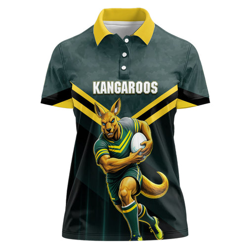 Personalised Kangaroos Rugby Women Polo Shirt Australia Rugby Mascot Green Gold Sport