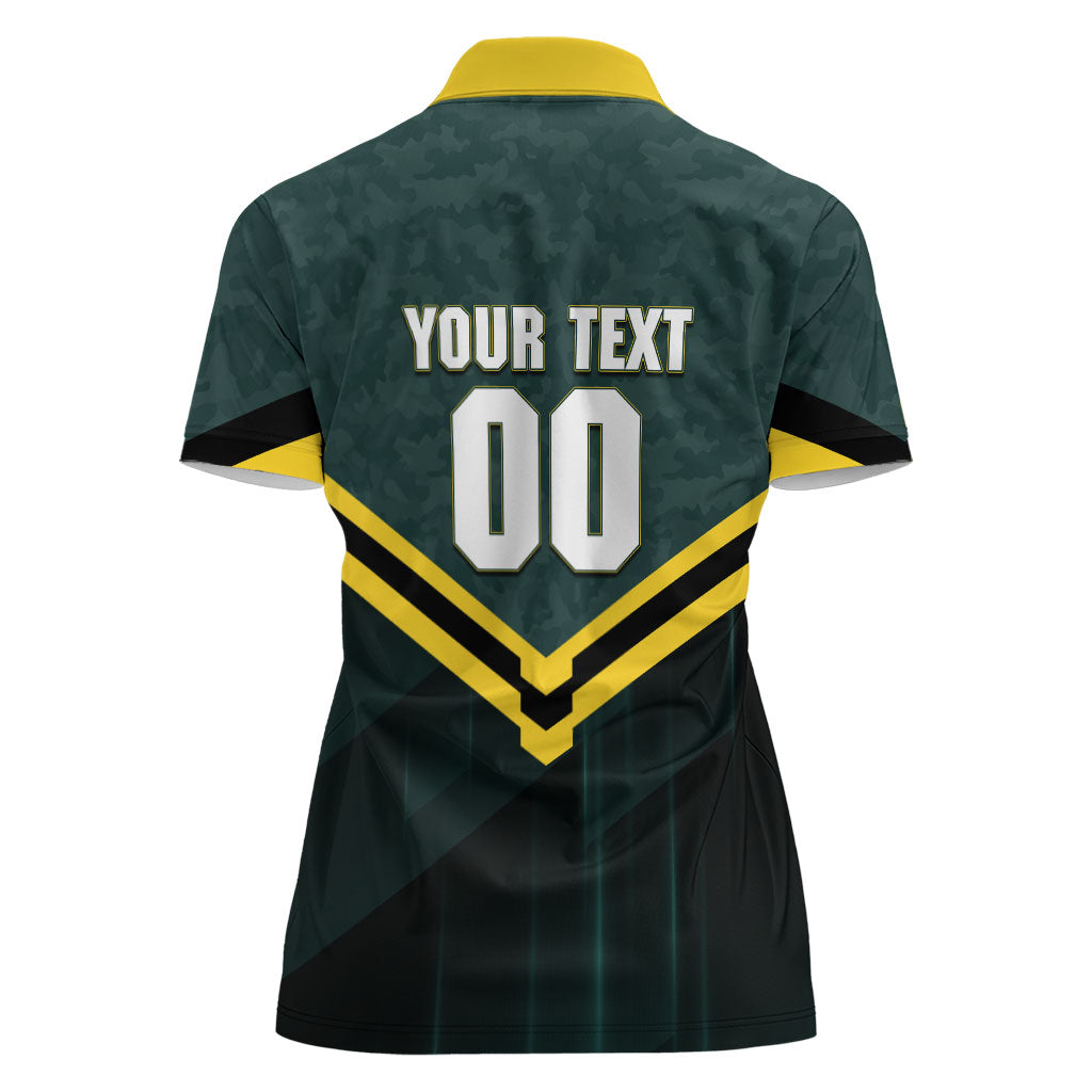 Personalised Kangaroos Rugby Women Polo Shirt Australia Rugby Mascot Green Gold Sport