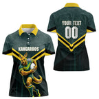 Personalised Kangaroos Rugby Women Polo Shirt Australia Rugby Mascot Green Gold Sport